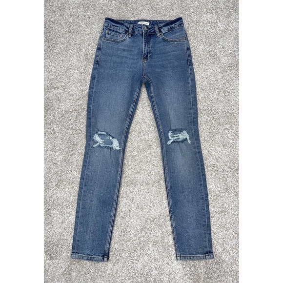 ANINE BING GABE MID RISE ANKLE SKINNY JEANS DESTRUCTED LIGHT INDIGO SZ-27 (B100)